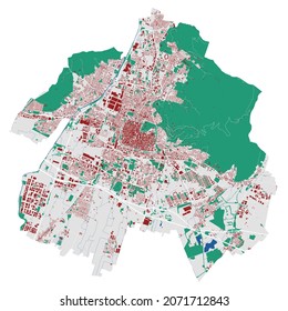 Brescia vector map. Detailed map of Brescia city administrative area. Cityscape panorama. Royalty free vector illustration. Outline map with buildings, water, forest. Tourist decorative street map.