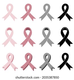 Brest Cancer Awareness Graphic Colorful Ribbon Set Isolated On White Background