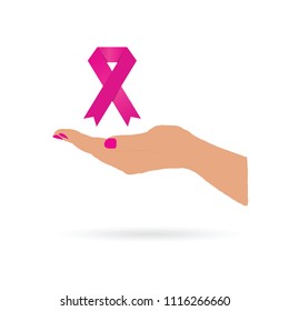 Brest cancer awareness symbol in hand illustration in pink