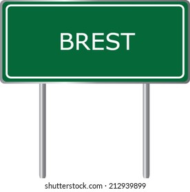 Brest road sign green vector illustration, French city
