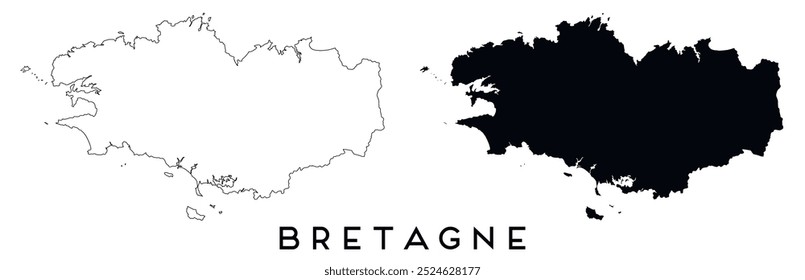 Bretagne map outline and black silhouette vector