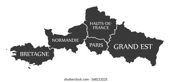 Bretagne , Normandie, Paris, Hauts-de-France,  Grand Est Map France illustration