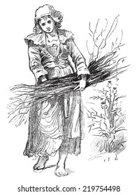 Breton servant, vintage engraved illustration. Journal des Voyages, Travel Journal, (1879-80).