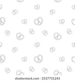 Bretzel pattern seamless german bakery food background salted snack for beer craft wrapping paper design cookies line doodle design gluten unhealthy food. Vector illustration