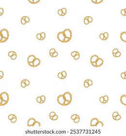 Bretzel pattern seamless german bakery food background salted snack for beer craft wrapping paper design cookies line doodle design gluten unhealthy food. Vector illustration