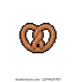 Bretzel pixel art. 8 bit german bakery food pixelated. Vector illustration