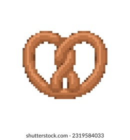 Bretzel pixel art. 8 bit german bakery food pixelated. Vector illustration