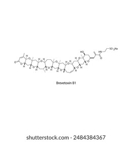 Brevetoxin B1 skeletal structure diagram.marine toxin compound molecule scientific illustration.