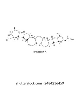 Brevetoxin A skeletal structure diagram. compound molecule scientific illustration.