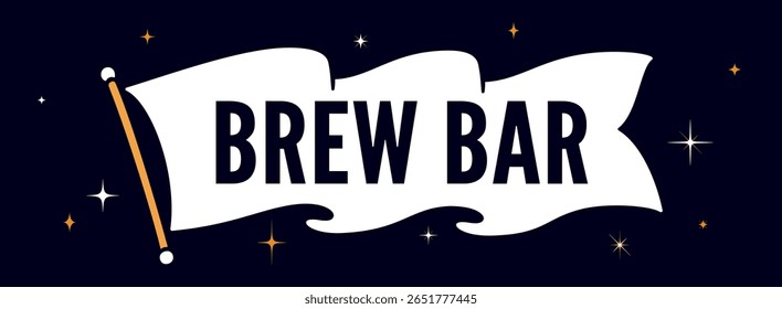 Brew Bar. Flag ribbon template. Vintage ribbon flag, text Brew Bar. Graphic retro flag, ribbon, poster banner. Retro style ribbon banner Brew Bar. Vector Illustration