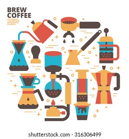 Brew Coffee, Flat Design, Illustration