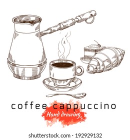 Brew Coffee, Vector Hand Drawing