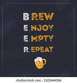 Brew Enjoy Empty Repeat beer typography quote for restaurant. Creative banner design.