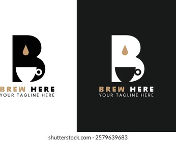 brew here coffee logo in white and black background
