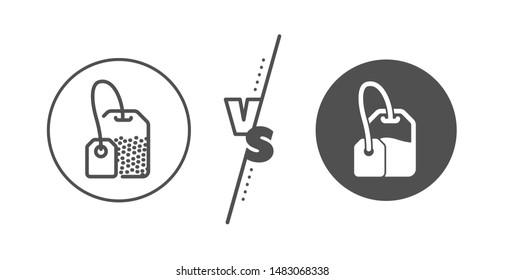 Brew hot drink sign. Versus concept. Tea bag line icon. Breakfast beverage symbol. Line vs classic tea bag icon. Vector