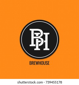 Brew house logo design. Beer label concept. B and H letters vector background