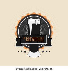 Brew House Vintage Logotype on light background For Beer House, Brewing Company, Beer House, Pub, Bar. Can be used to design business cards, posters, posters; decorating shop windows 