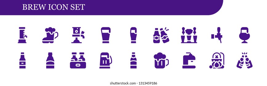 brew icon set. 18 filled brew icons.  Collection Of - Beer, Beer tap, Beers, Cauldron