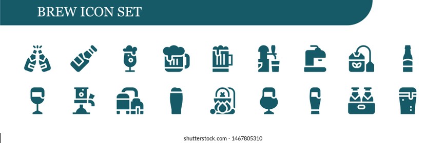 brew icon set. 18 filled brew icons.  Simple modern icons about  - Beer, Tea bag, Beer tap, Cauldron