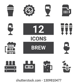 brew icon set. Collection of 12 filled brew icons included Beer, Beer tap