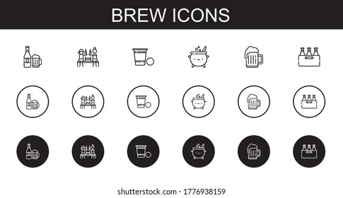 brew icons set. Collection of brew with beer, beer pong, cauldron. Editable and scalable brew icons.