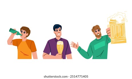 brew man drinking beer  vector.  pint lager, pub bar, cheers refreshment brew man drinking beer character. people flat cartoon illustration