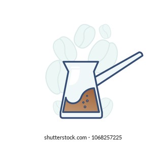 Brewed coffee on background of coffee beans. Vector illustration
