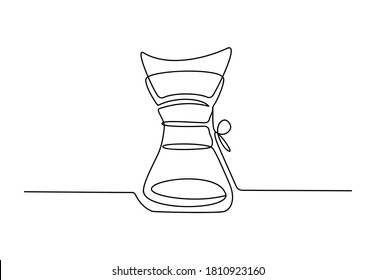 Brewed coffee one continuous line drawing. Hand drawing art coffee shop theme, dripper of coffee linear logo isolated on white background. Simple sketch design vector illustration