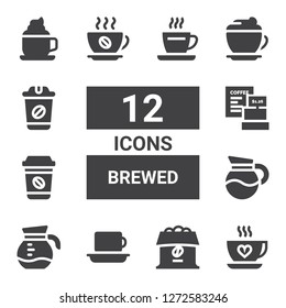 brewed icon set. Collection of 12 filled brewed icons included Coffee, Mocha