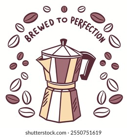 Brewed to Perfection: Coffee Beans and Moka Pot vector flat design