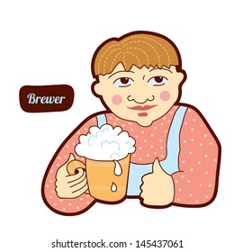 Brewer. Vintage profession, cartoon style. Child illustration.