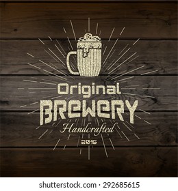 Brewery badges logos and labels for any use, logo templates and design elements for beer house, bar, pub, brewing company, brewery, tavern, restaurant, on wooden background texture