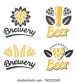 Brewery, Bar, Beer logo. Vintage Brewery label design. Beer glass. Cafe, Restorant, Beer, Bar, Hops icon. Craft beer label, emblem.