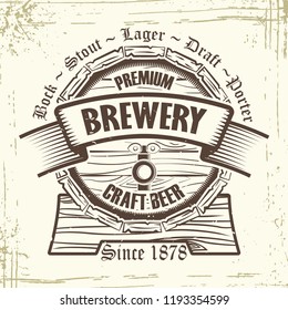 Brewery beer badge, grange print stamps, monochrome style, vector
