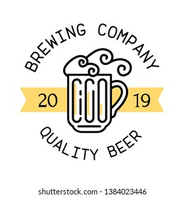 Brewery beer house label with logos of craft beer, emblem for beer house, bar, pub, brewing company, brewery, tavern vector illustration.