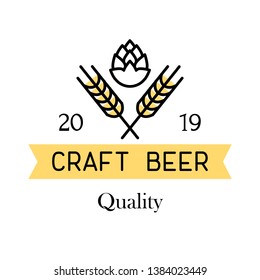 Brewery beer house label with logos of craft beer, emblem for beer house, bar, pub, brewing company, brewery, tavern vector illustration.