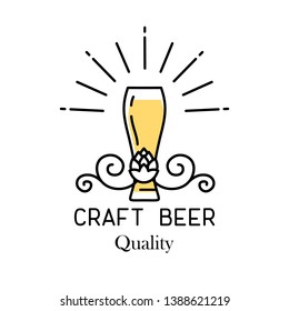 Brewery beer house label with logos of craft beer, emblem for beer house, bar, pub, brewing company, brewery, tavern vector illustration.