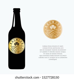 Brewery beer house label with logos of craft beer, emblems for beer house, bar, pub, brewing company, brewery,illustration with a beer bottle