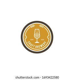 Brewery beer house label with logos of craft beer, emblems for beer house, bar, pub, brewing company, brewery, tavern on the black vector illustration