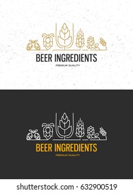 Brewery beer house labels with logos of craft beer, emblems for beer house, bar, pub, brewing company, brewery, taverns on the black vector illustration