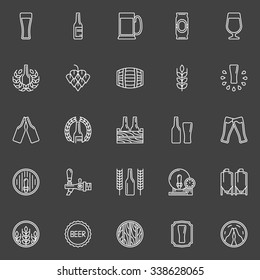 Brewery and beer icons - vector set of linear signs or logo elements on dark background