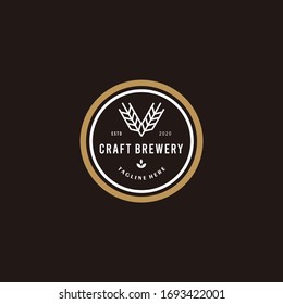 Brewery beer label circle logo design of craft beer, emblems for beer house, bar, pub, brewing company, brewery, tavern on the black vector illustration