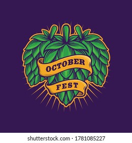 Brewery Beer With October Fest Ribbon Template Vintage