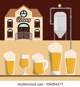 brewery building beer various glasses foam vector illustration eps 10