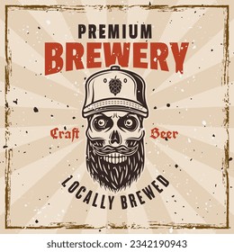 Brewery colored retro emblem, badge, label or logo on background with grunge textures on separate layers