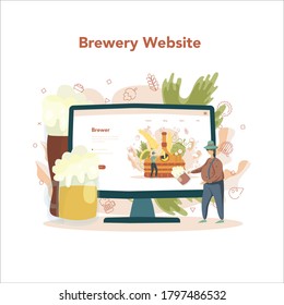 Brewery concept. Craft beer production, brewing process. draught beer tank, vintage mug and bottle full of alcohol drink. Isolated vector illustration