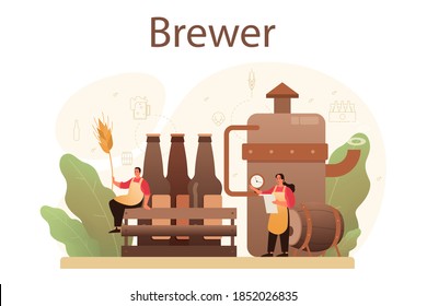 Brewery concept. Craft beer production, brewing process. draught beer tank, vintage mug and bottle full of alcohol drink. Isolated vector illustration