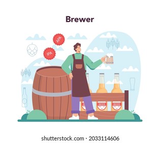 Brewery concept. Craft beer production, brewing process. Draught beer tank, vintage mug and bottle full of alcohol drink. Isolated vector illustration