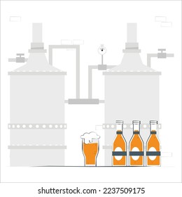 Brewery concept. Craft beer production, modern brewing process. Beerhouse technology for barleys and hops processing into an alcoholic drink. Beer tasting. Flat vector illustration