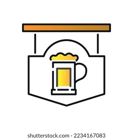 Brewery drink icon. Advertising sign for cafe or pub. Unhealthy lifestyle, rest after work. Sticker for social networks and instant messengers. Modern Marketing. Cartoon flat vector illustration